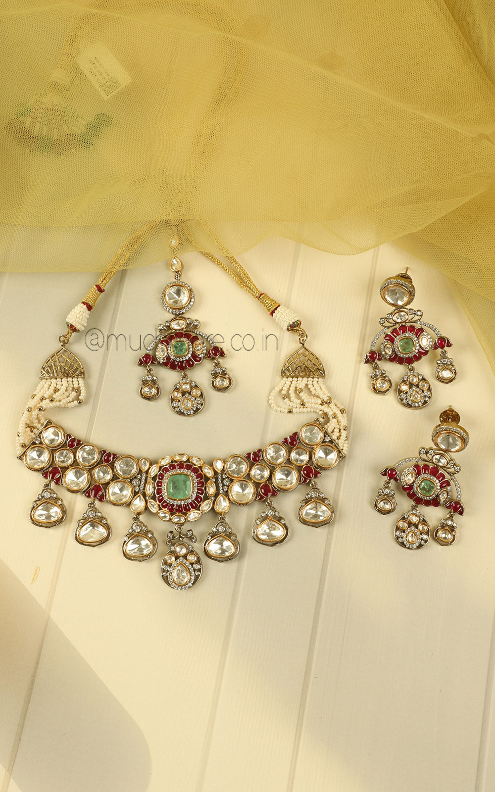 Fusion Polki Mint Green Pink Bridal Choker Jewellery Collection