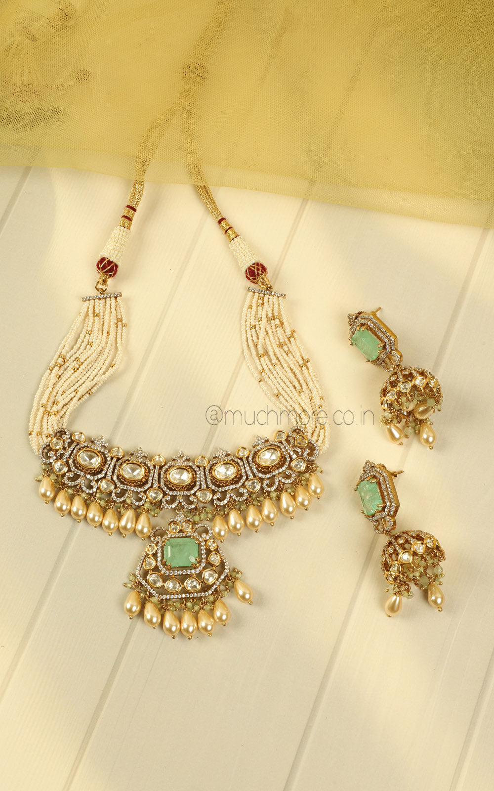 Mint Green Pearl Fusion & Traditional Choker For Brides