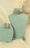 Sleek Mint Green Polki Diamond Fusion Choker For Brides