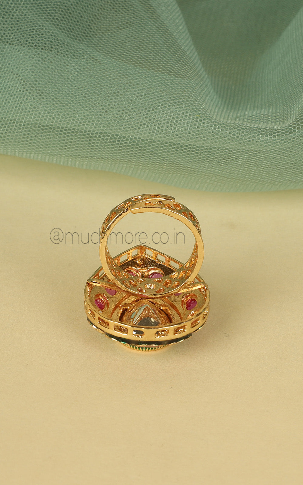 Ruby Green Color Drop Shaped Polki Women Unisex Ring