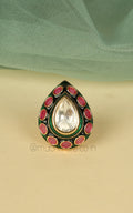 Ruby Green Color Drop Shaped Polki Women Unisex Ring