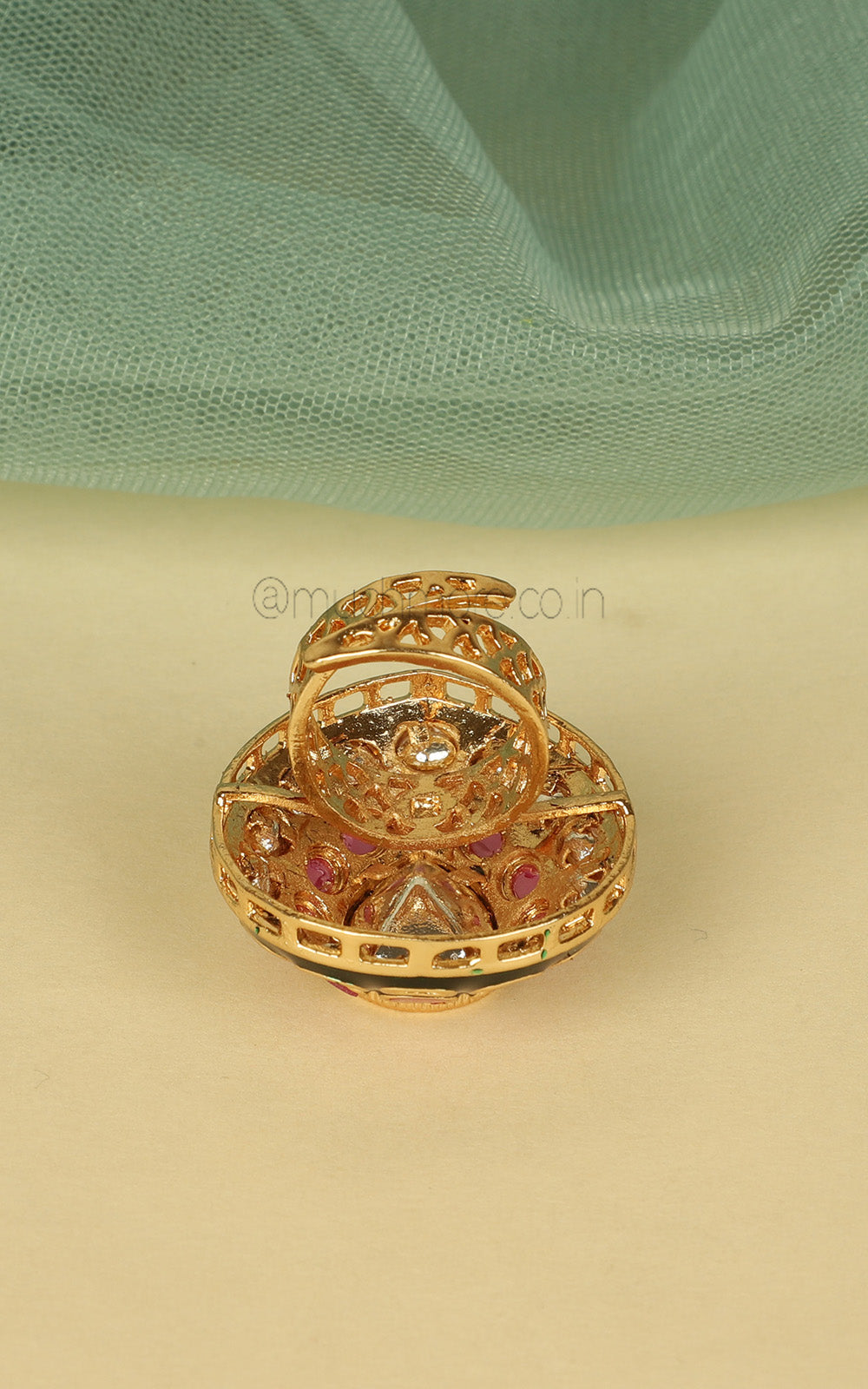 Buy Gold Polish Ruby Green Drop Shaped Polki Women Ring