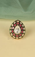 Buy Gold Polish Ruby Green Drop Shaped Polki Women Ring