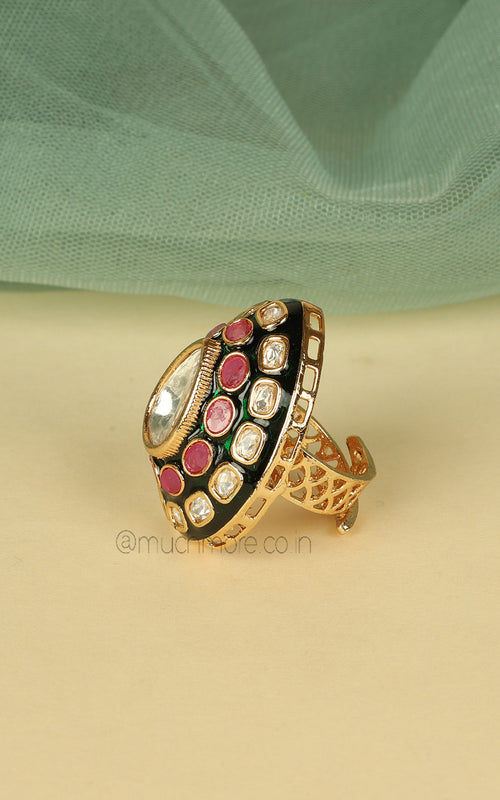 Buy Gold Polish Ruby Green Drop Shaped Polki Women Ring