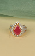 Drop Shaped Gold American Diamond Ring For Festive Look