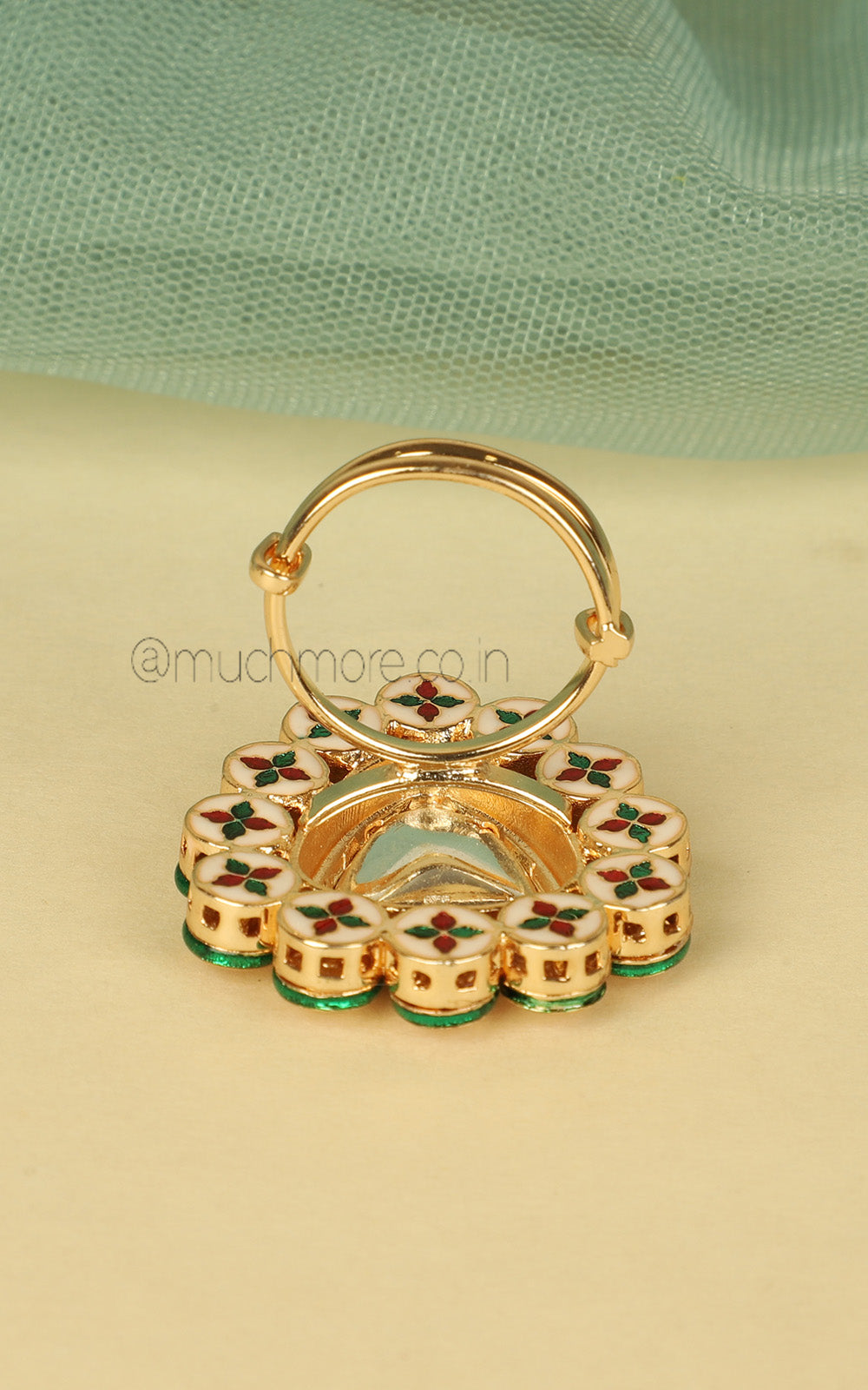 Polki Emerald Green Meenakari Adjustable In Size Ring