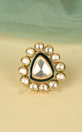Polki Emerald Green Meenakari Adjustable In Size Ring