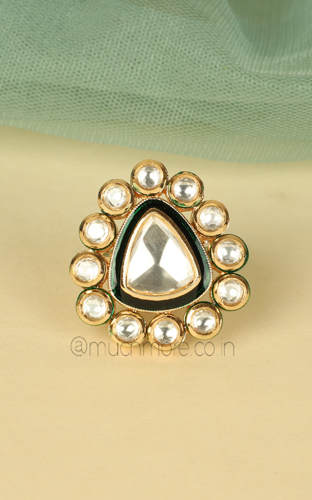 Polki Emerald Green Meenakari Adjustable In Size Ring