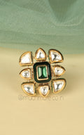 Polki Emerald Green Meenakari Square Shaped Ring