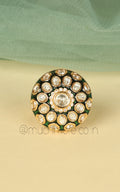 Round Shaped Emerald Green Enamel Work Kundan Ring