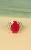 Premium Designer Gold Polish Ruby Ring For Women With Sparkling Zircon