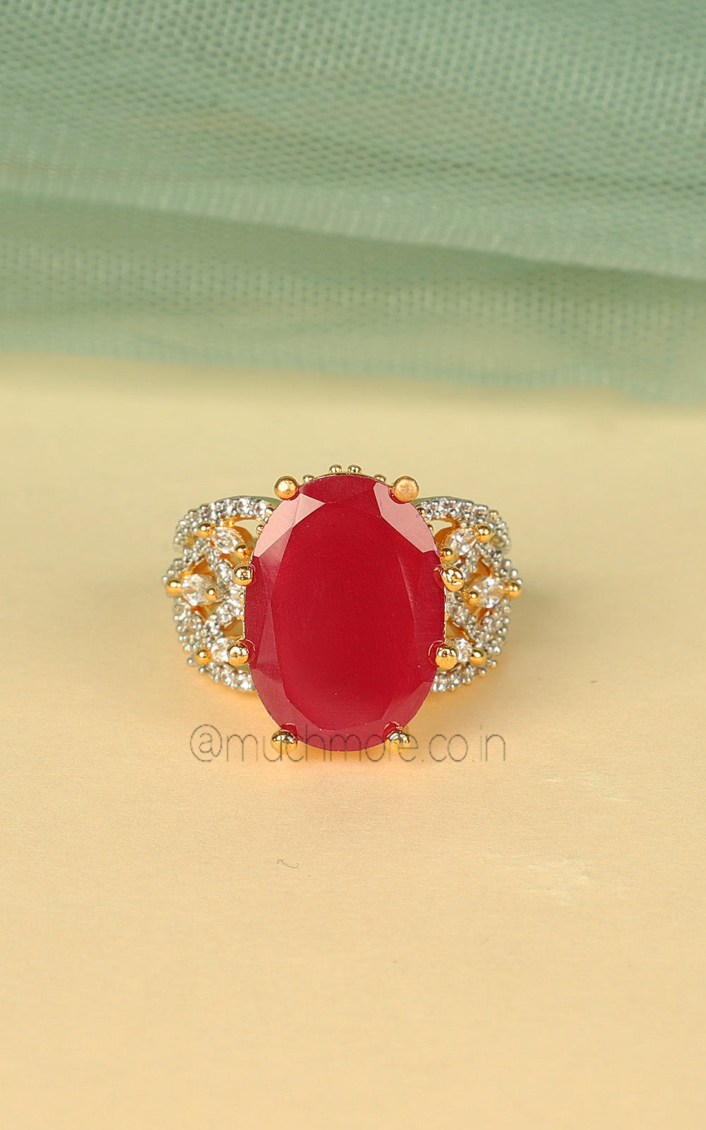 Premium Designer Gold Polish Ruby Ring For Women With Sparkling Zircon