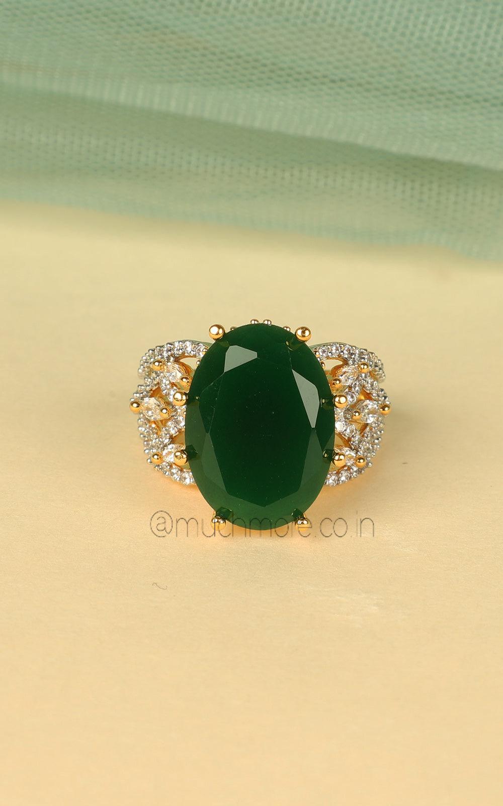 Elegant Fashion Gold Polish Emerald Green Ring Online At Much-More