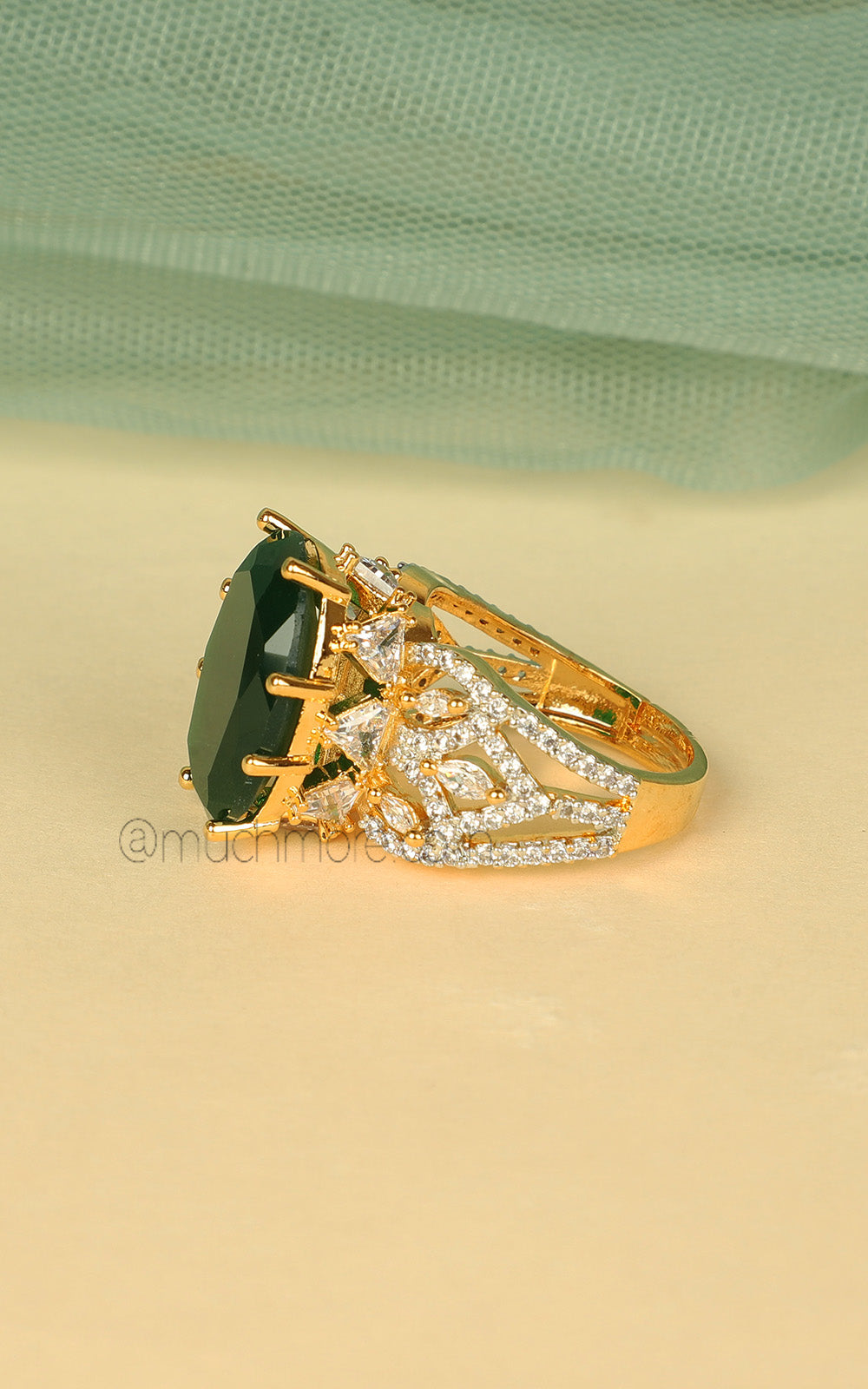 Elegant Fashion Gold Polish Emerald Green Ring Online At Much-More