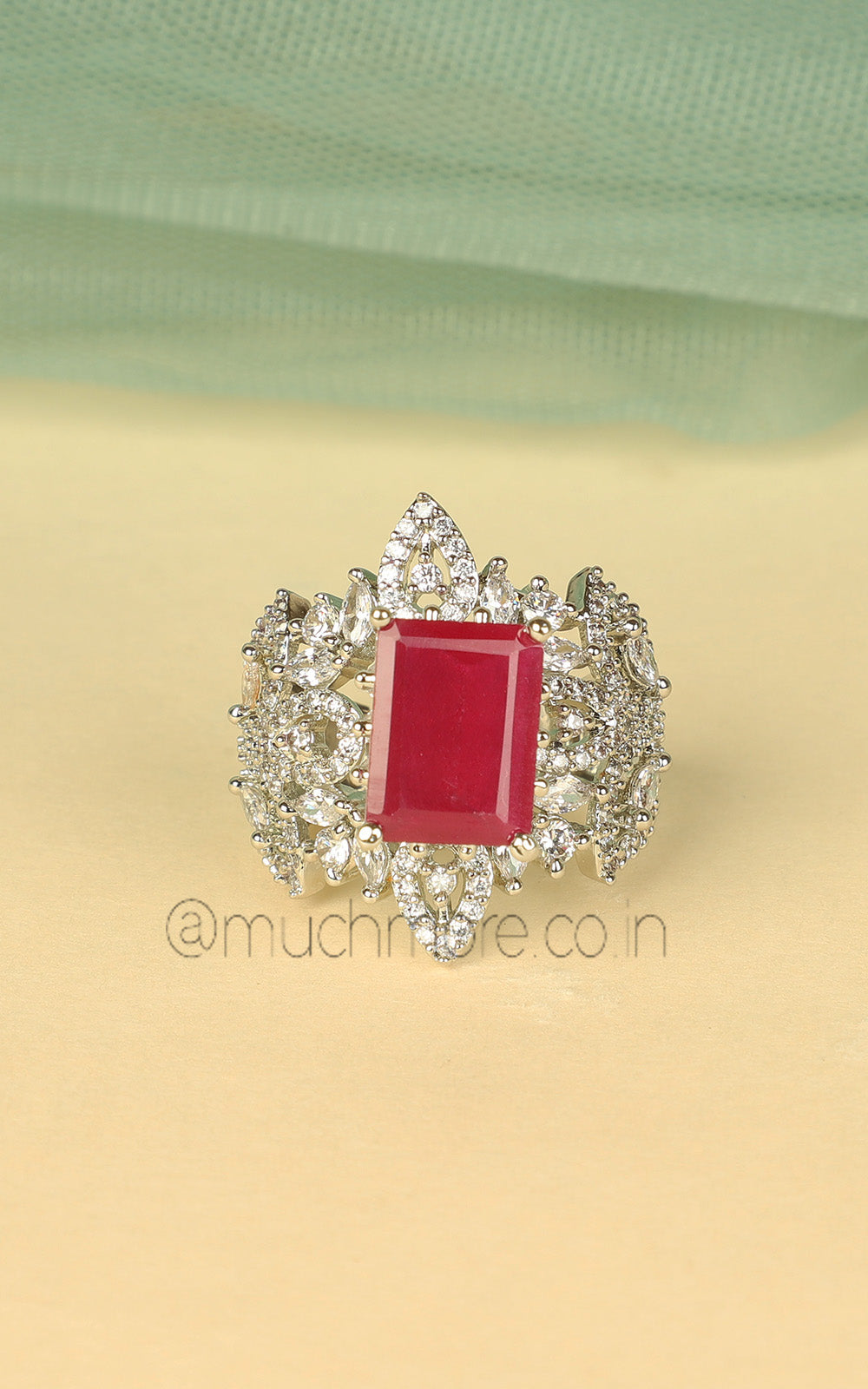 Buy Stylish Designer Ruby Ring Crafted With Zircon Stones