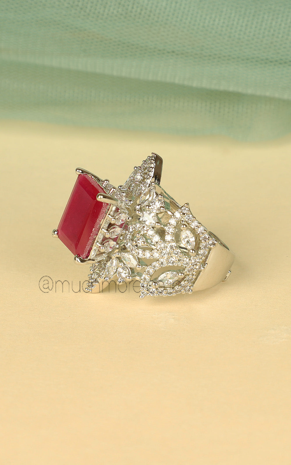 Buy Stylish Designer Ruby Ring Crafted With Zircon Stones
