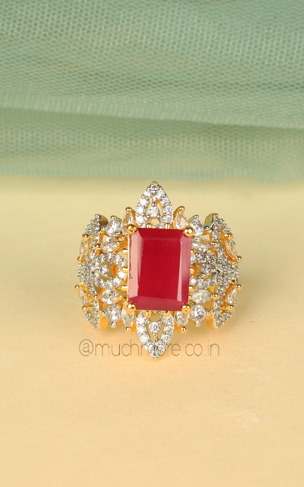 Buy Glamorous Ruby Ring Online | Gold Polish Zircon Collection
