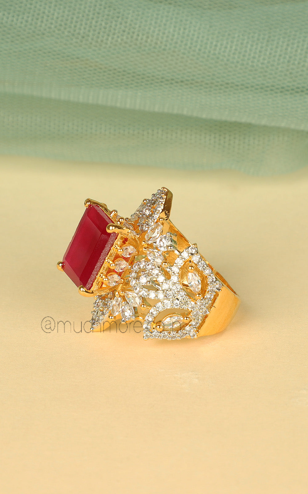 Buy Glamorous Ruby Ring Online | Gold Polish Zircon Collection