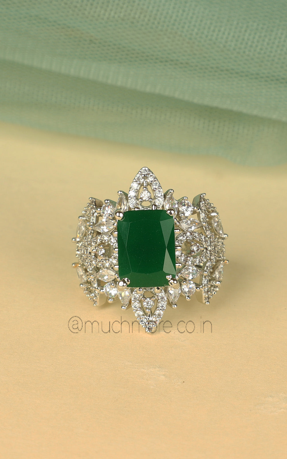 Party Wear Emerald Green Ring For Women | Zircon Cocktail Ring Online