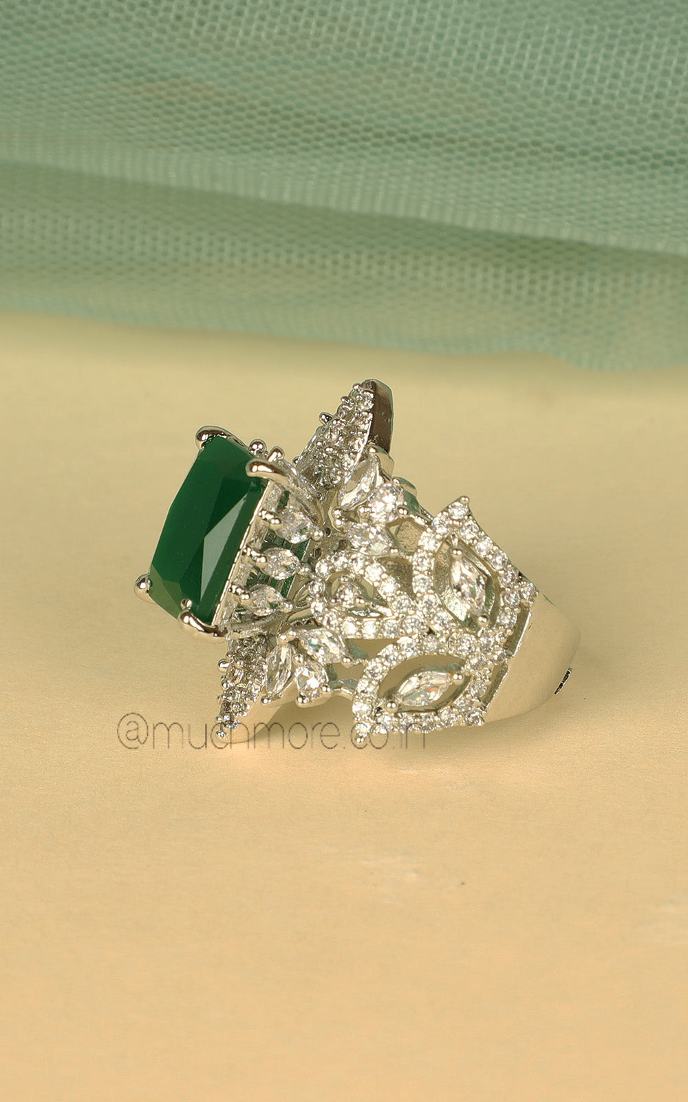 Party Wear Emerald Green Ring For Women | Zircon Cocktail Ring Online