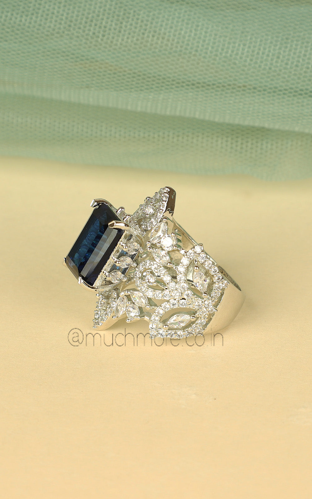 Silver Polish Blue Diamond Zircon Cocktail Ring | Much-More