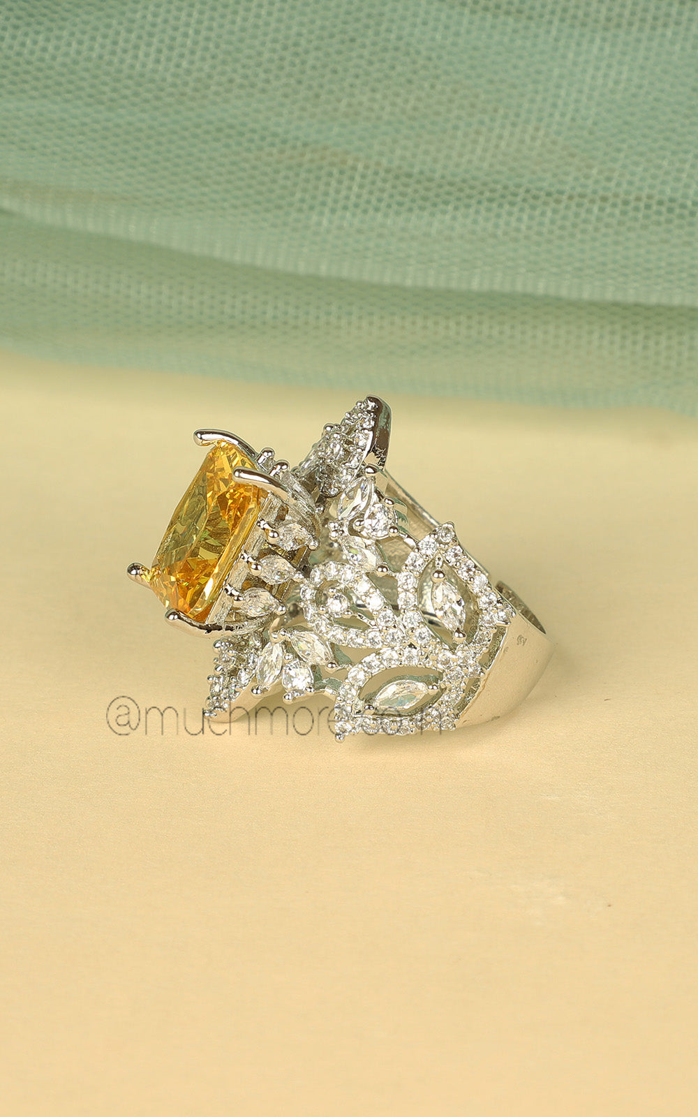 Fancy Diamond Cocktail Rings For Women Silver Polish Jewellery