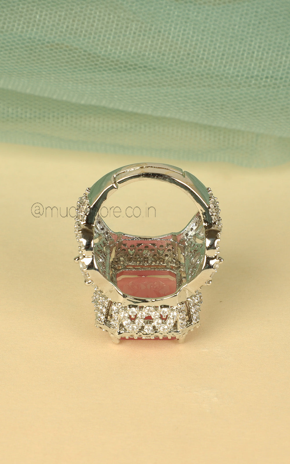 Modern Pink Silver Ring In Diamonds For Daily Wear
