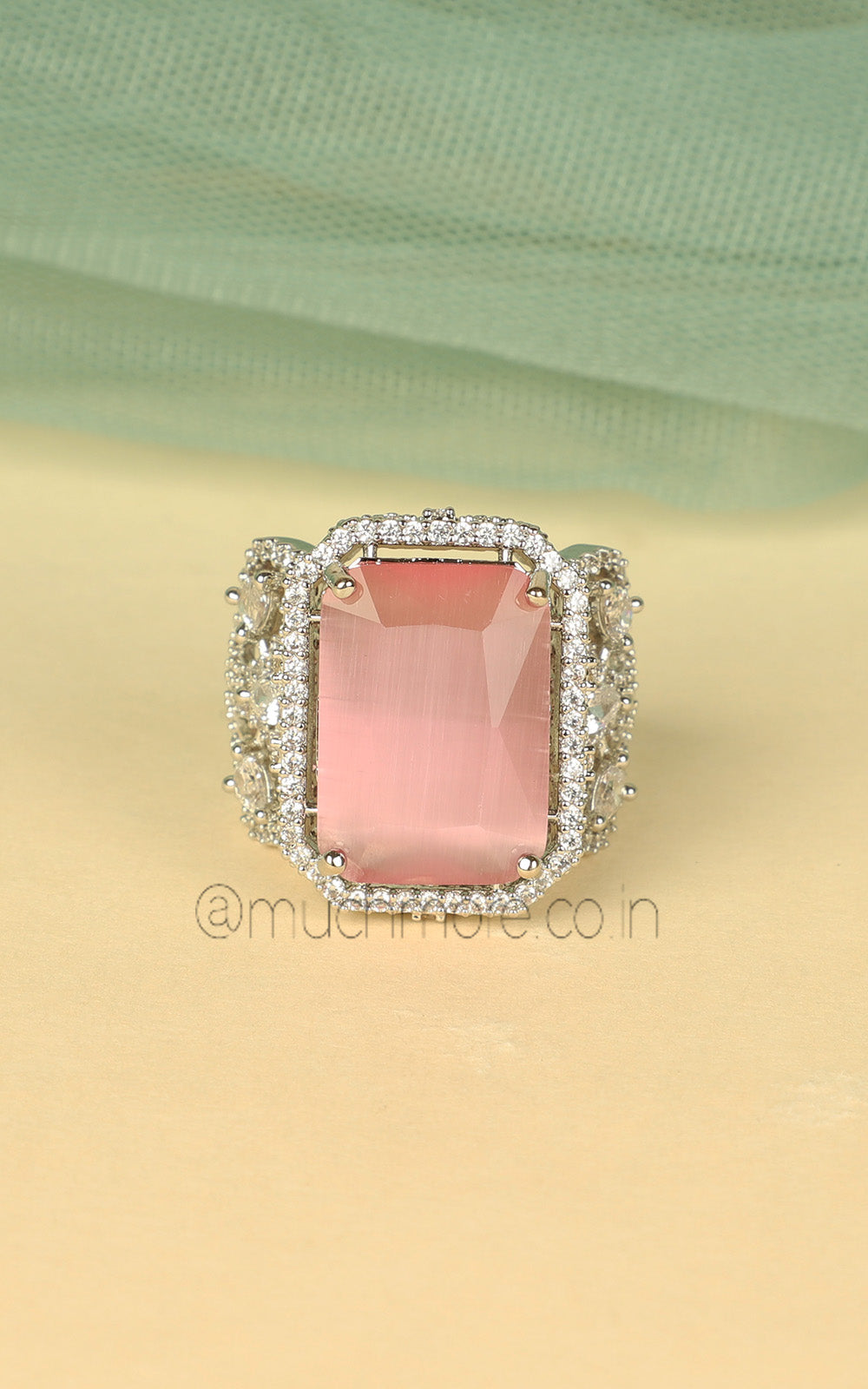 Modern Pink Silver Ring In Diamonds For Daily Wear