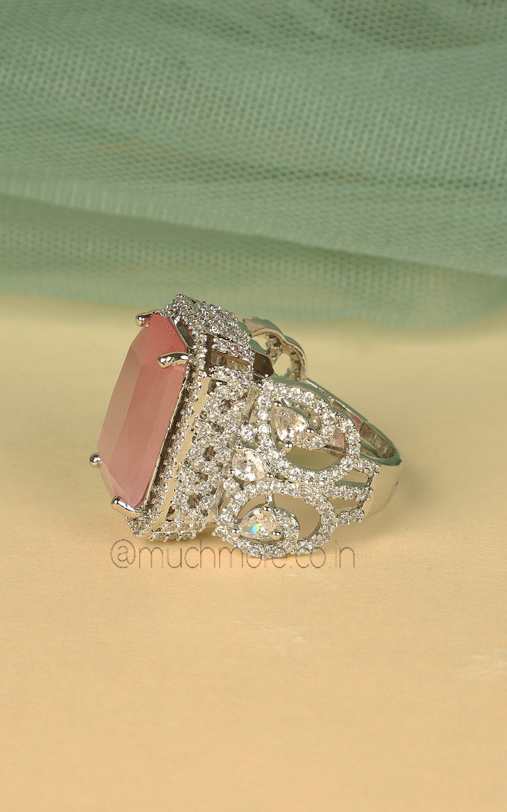Modern Pink Silver Ring In Diamonds For Daily Wear