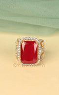 Fashionable Cocktail Ring Gold Polish Ruby Color