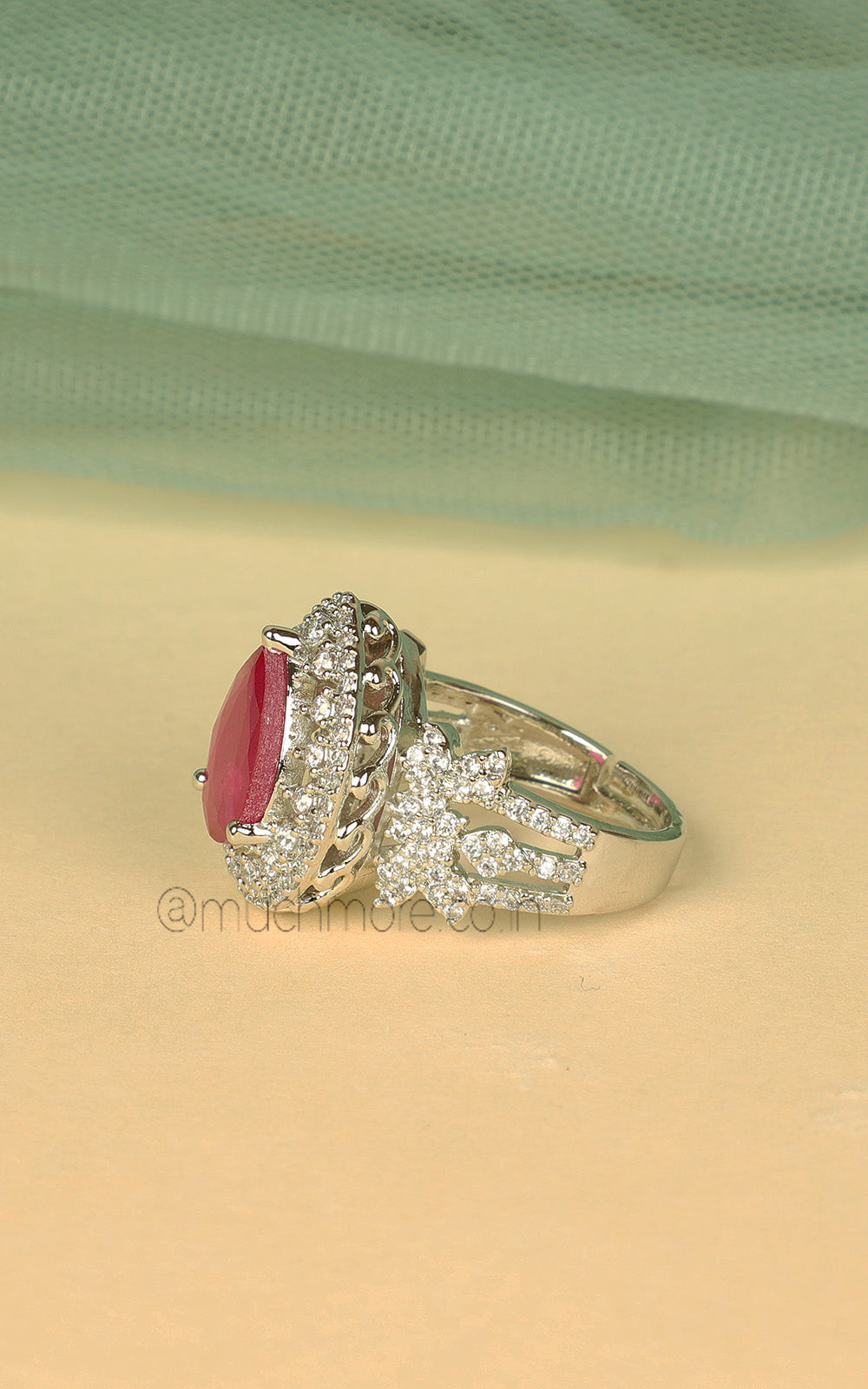 Silver Polish Drop Of Ruby Cute Small Women Ring