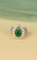 Gold Polish Drop Of Emerald Green Office Wear Women Ring