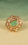 Gold Polish Kundan And Mint Green Doublet Unisex Ring