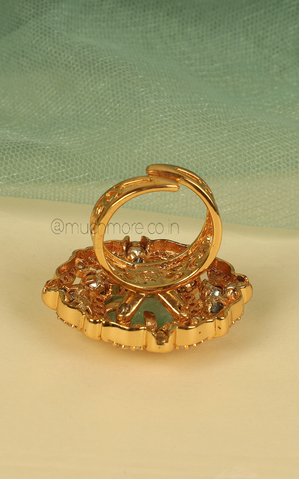 Gold Polish Kundan And Mint Green Doublet Unisex Ring