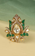 Lotus Flower Inspired Kundan And Meena Work Ring