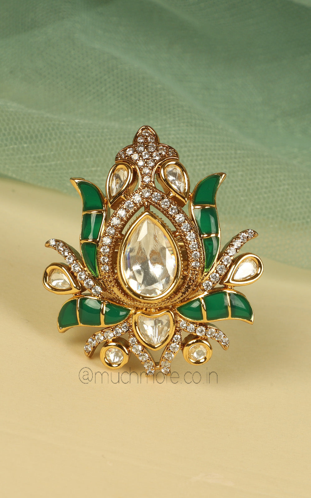 Lotus Flower Inspired Kundan And Meena Work Ring