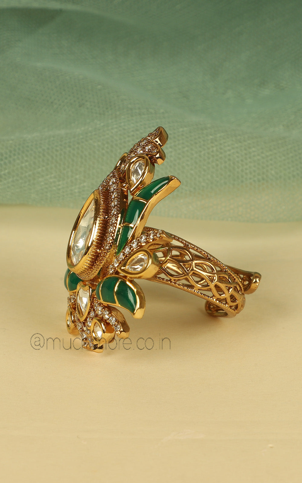 Lotus Flower Inspired Kundan And Meena Work Ring