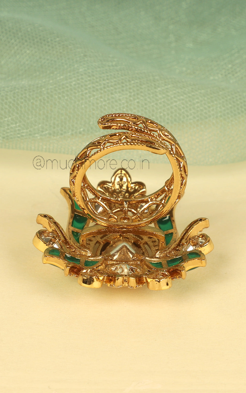 Lotus Flower Inspired Kundan And Meena Work Ring