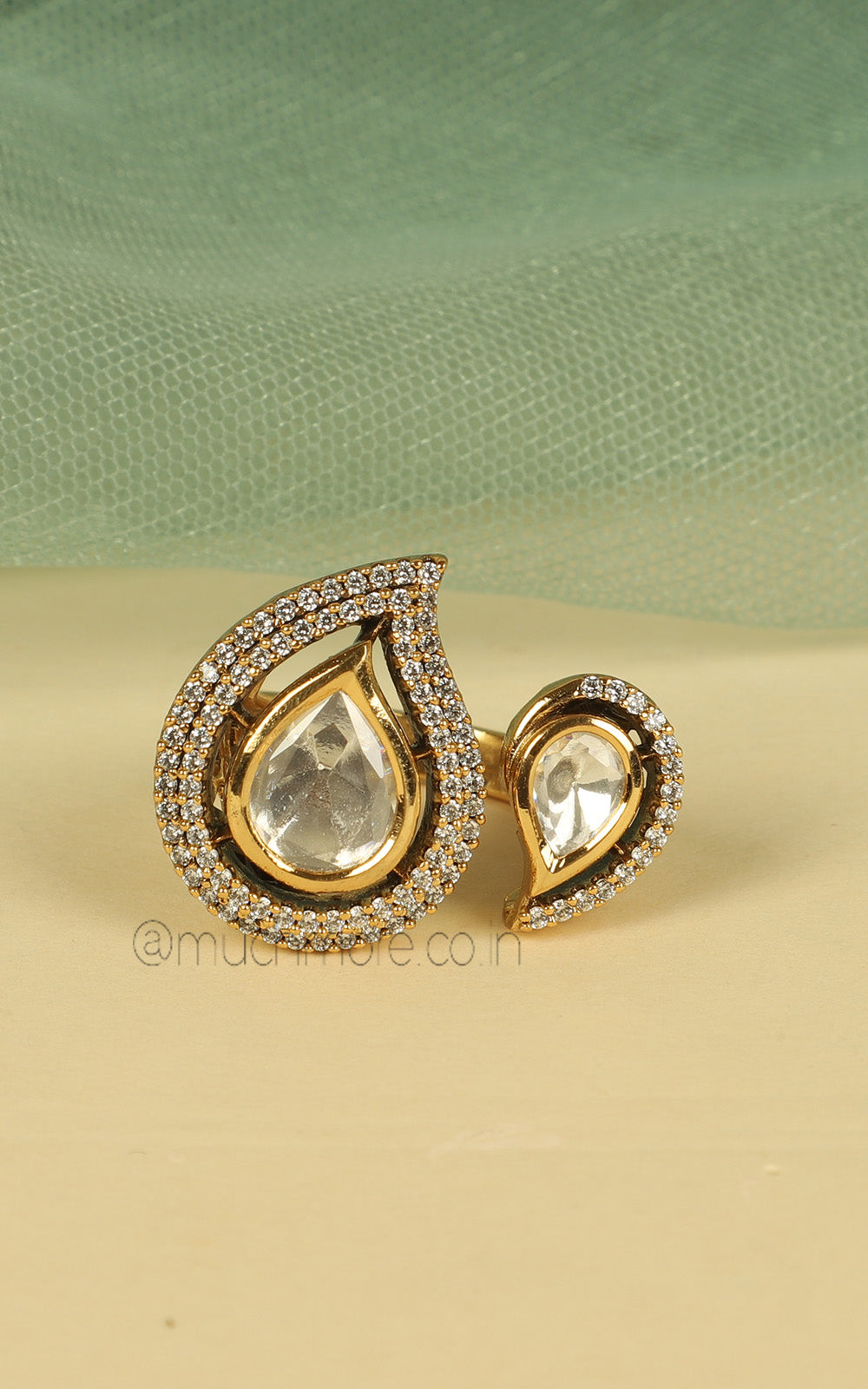 White Kundan With Diamond Statement Ring At Much More