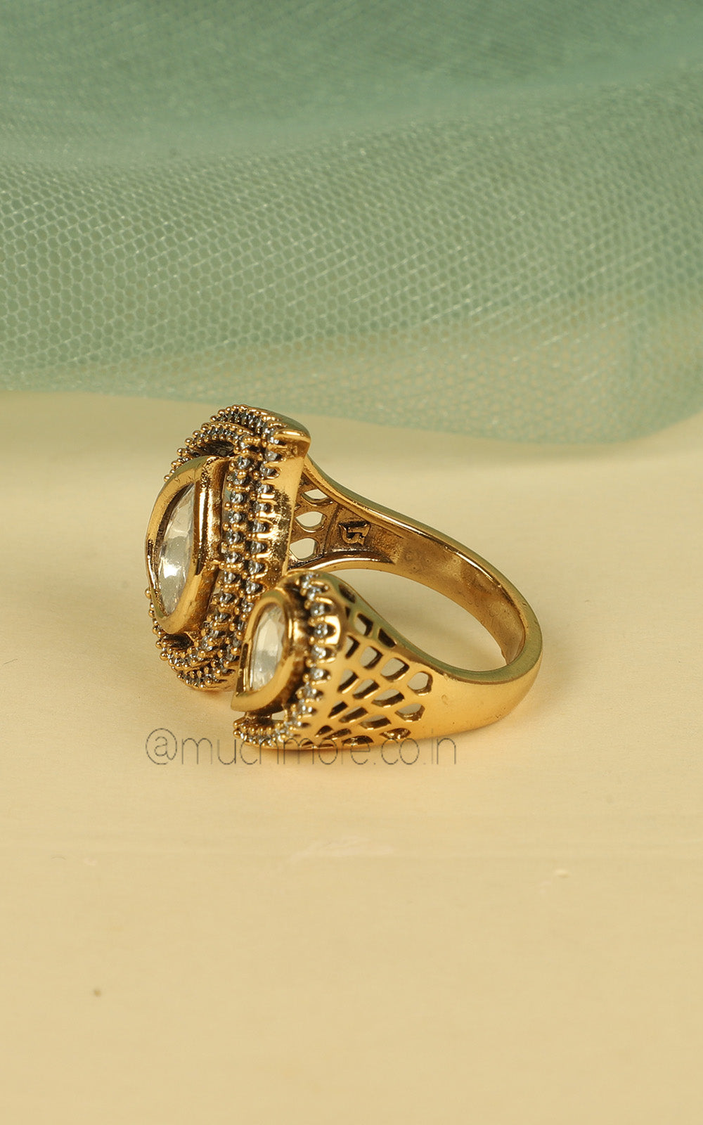 White Kundan With Diamond Statement Ring At Much More