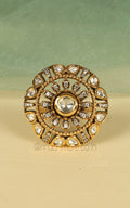 Circular Dull Gold Polish Kundan Cocktail Ring