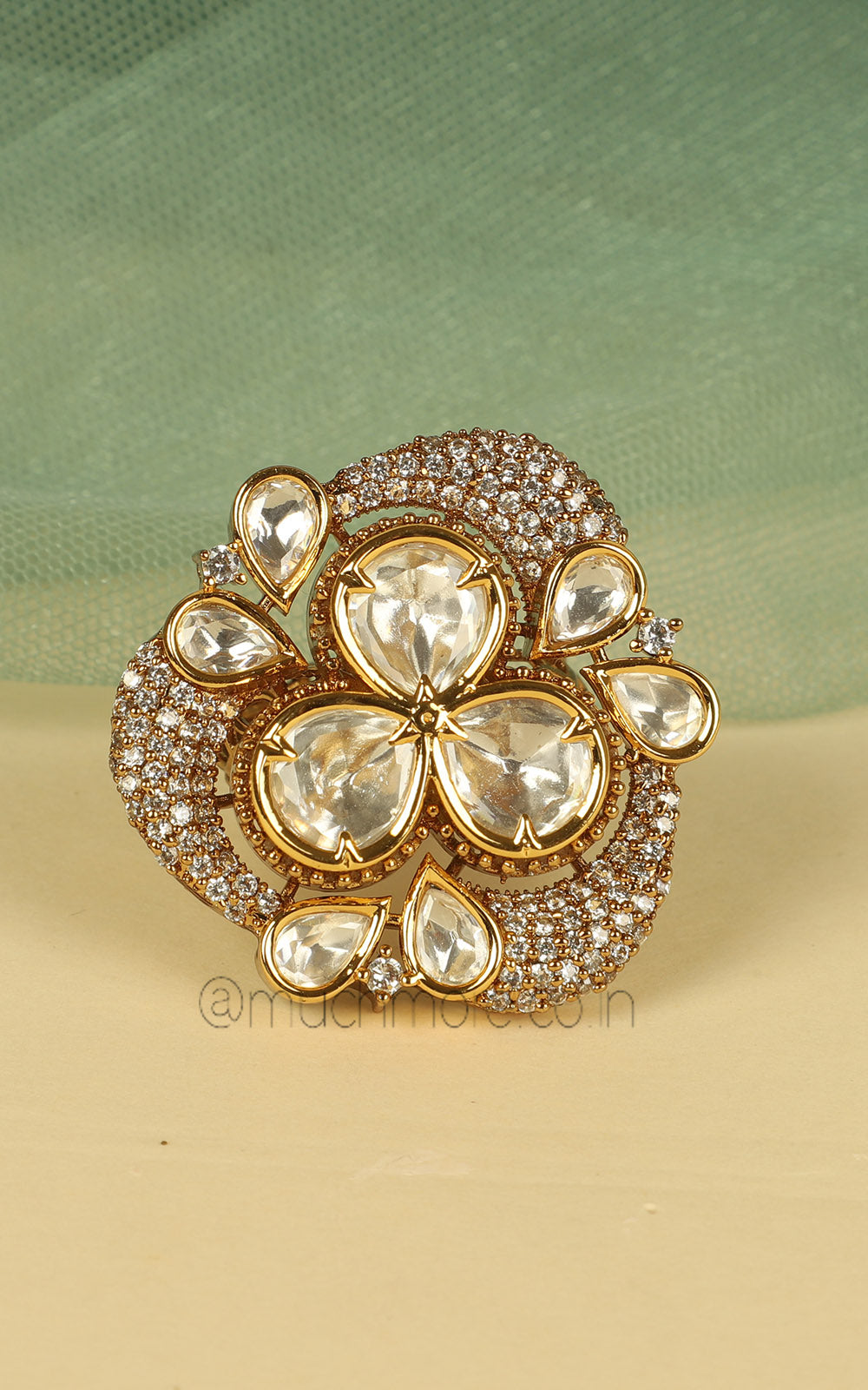 Buy Kundan With Diamond Gold Polish Beautiful Ring