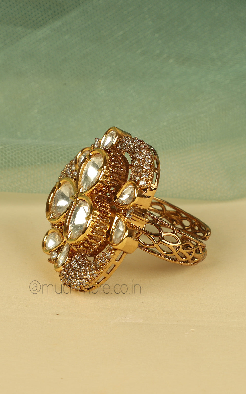 Buy Kundan With Diamond Gold Polish Beautiful Ring