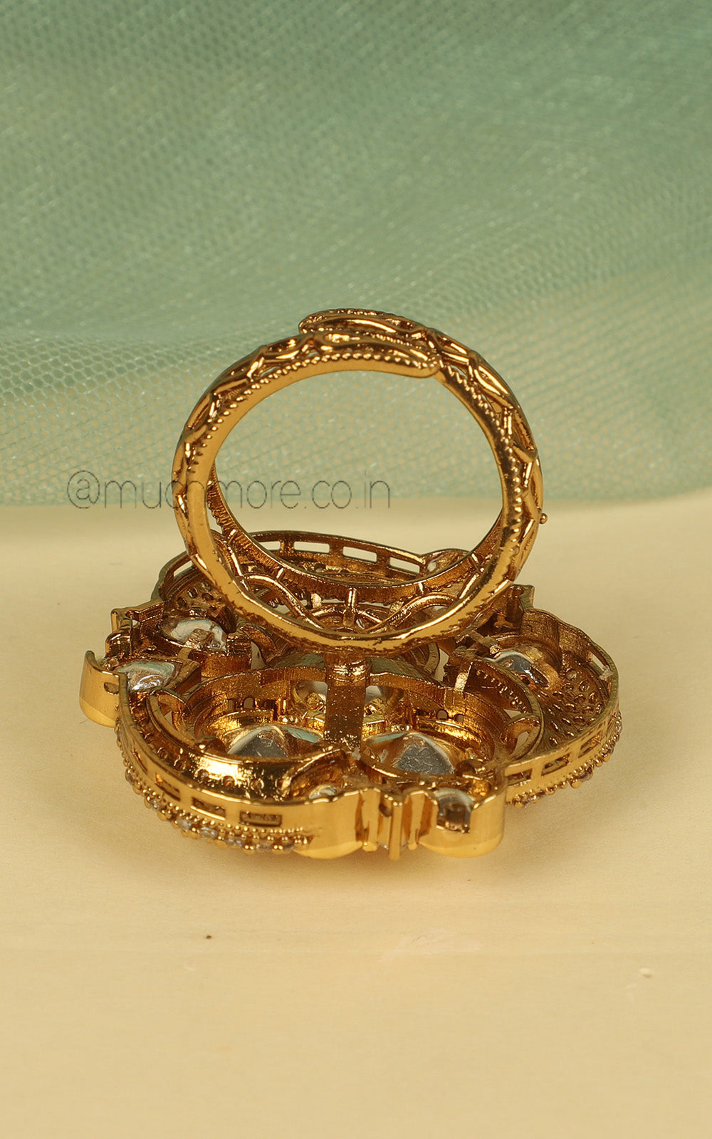 Buy Kundan With Diamond Gold Polish Beautiful Ring