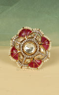 Latest Design Ruby Kundan Gold Polish Cocktail Ring With Pearls