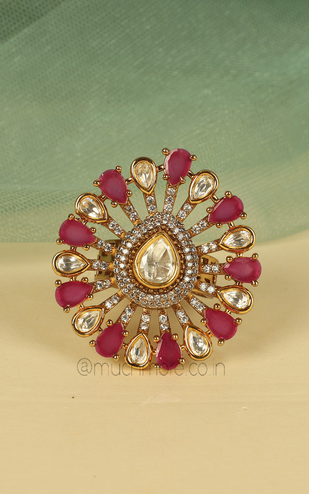 Much More Gold Polish Designer Ruby Kundan With Diamonds