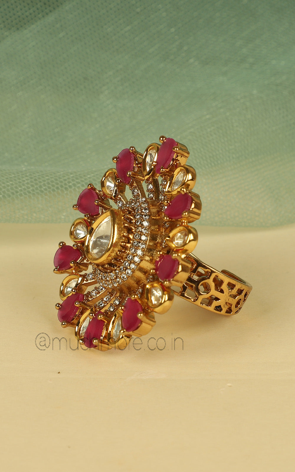 Much More Gold Polish Designer Ruby Kundan With Diamonds