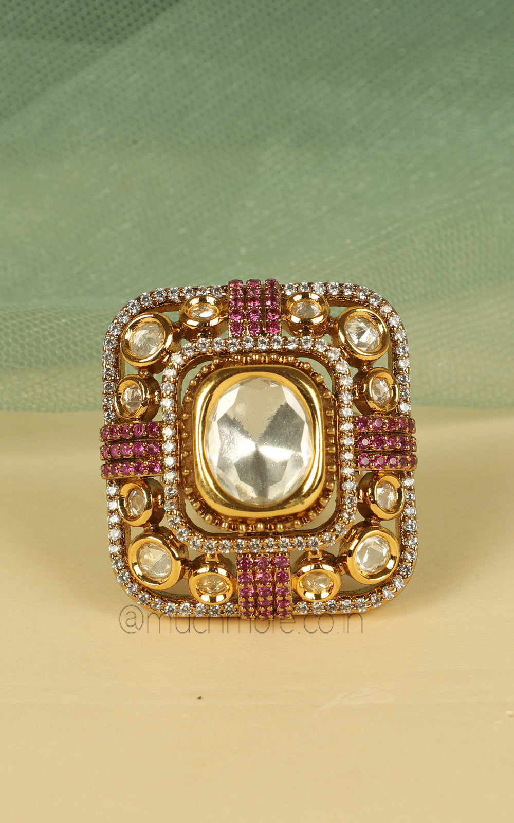 Polki With Diamonds Ruby Cocktail Ring At Much More
