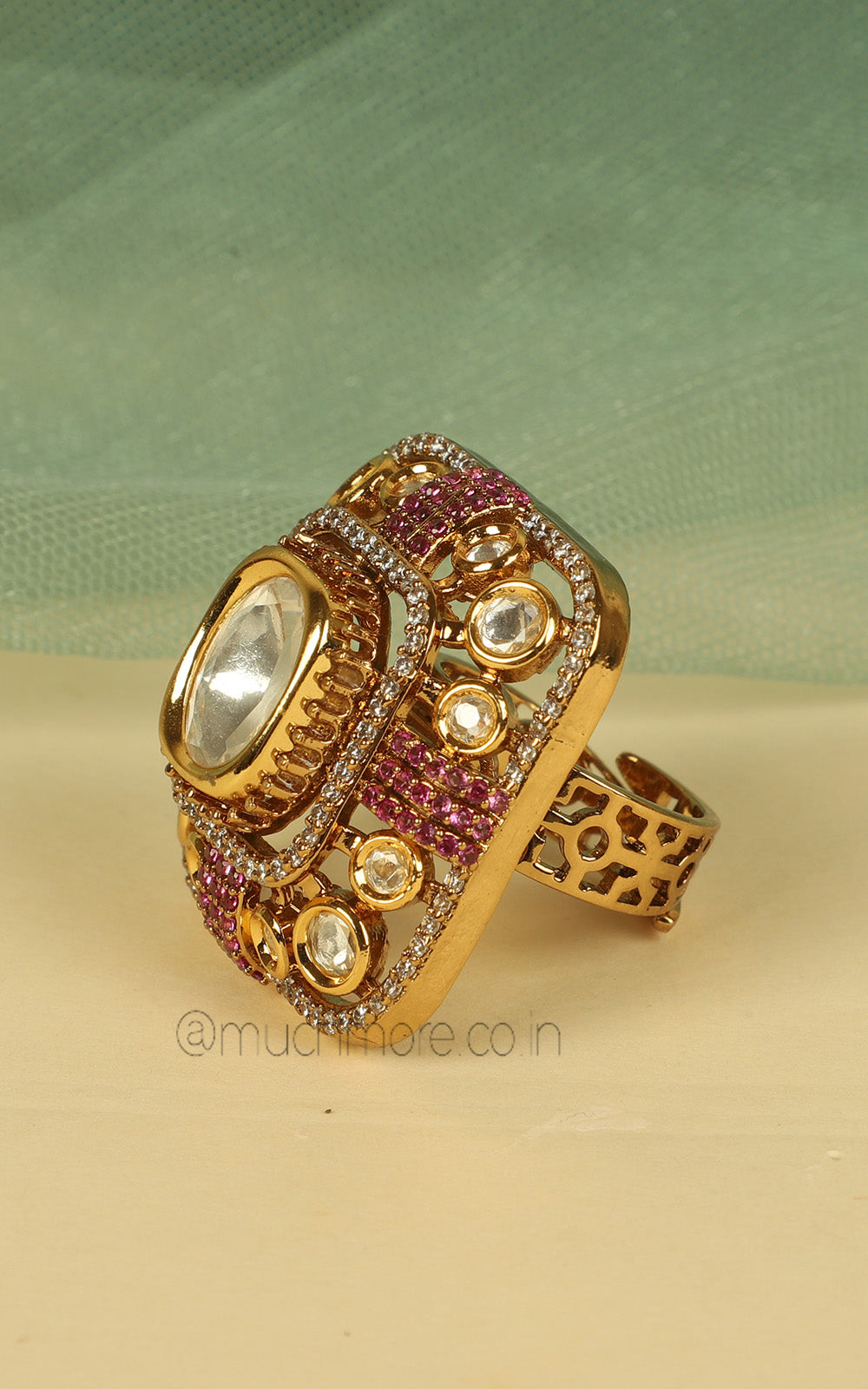 Polki With Diamonds Ruby Cocktail Ring At Much More