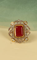 Diamond Ruby And Kundan Studded Gold Polish Cocktail Ring